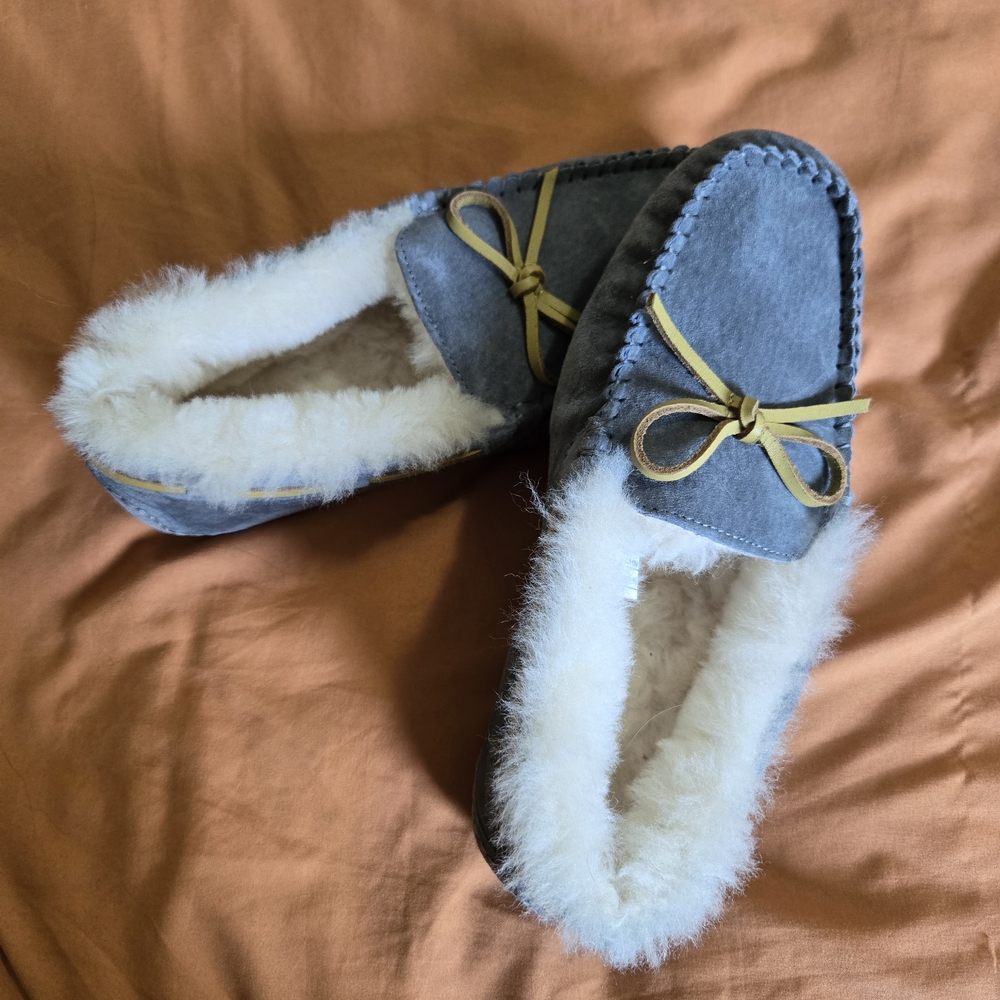 UGG since 1974 Cozy Gray Moccasin Slippers with Cream Lining